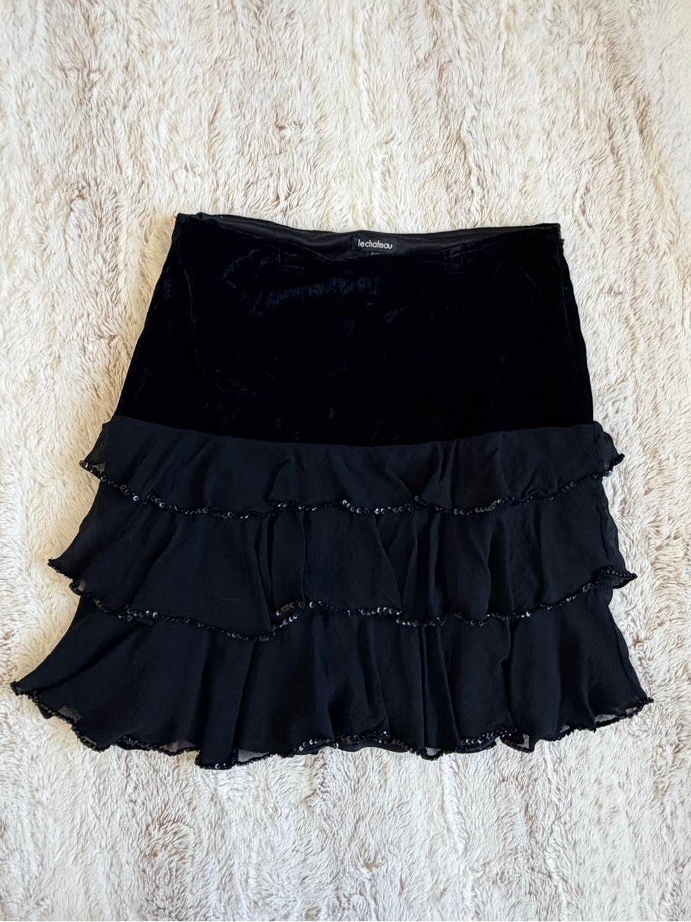 Vintage Y2K Le Château Velvet Ruffle Mini Skirt Canada Made Fairycore Whimsygot